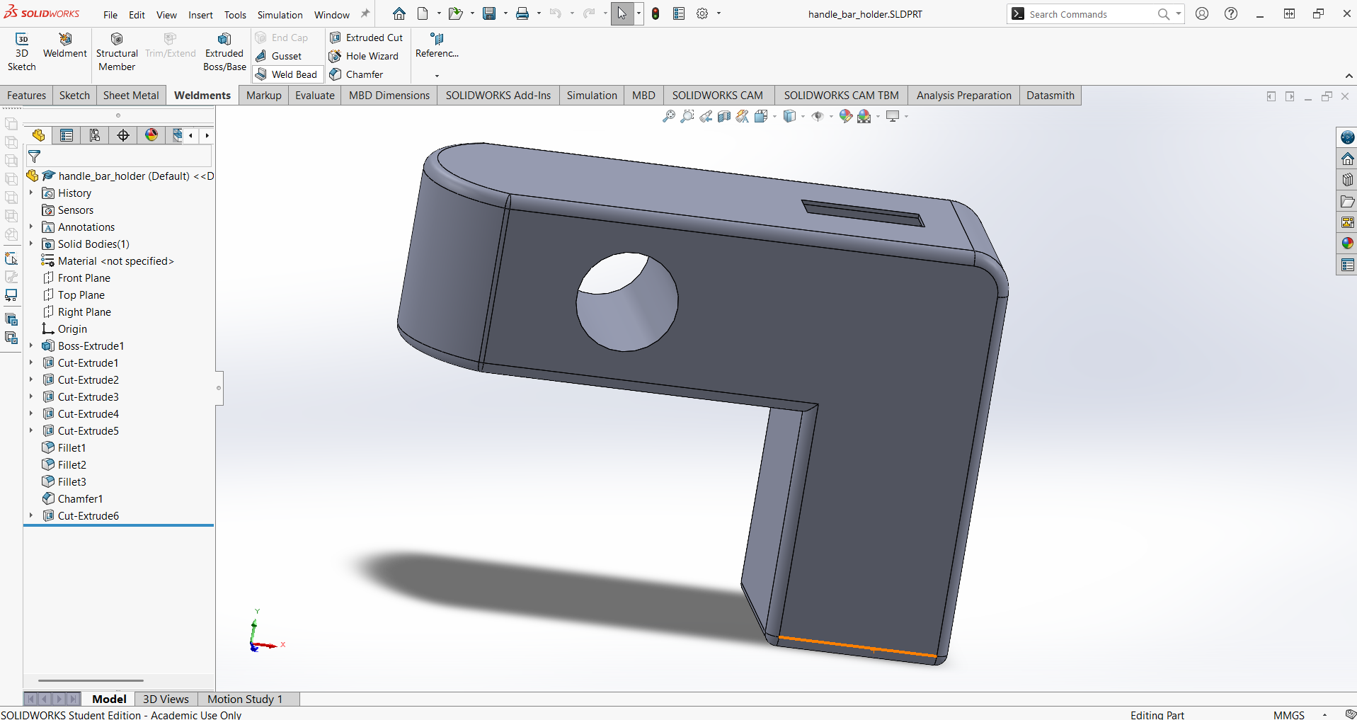 CAD model of handlebar-to-steering bracket
